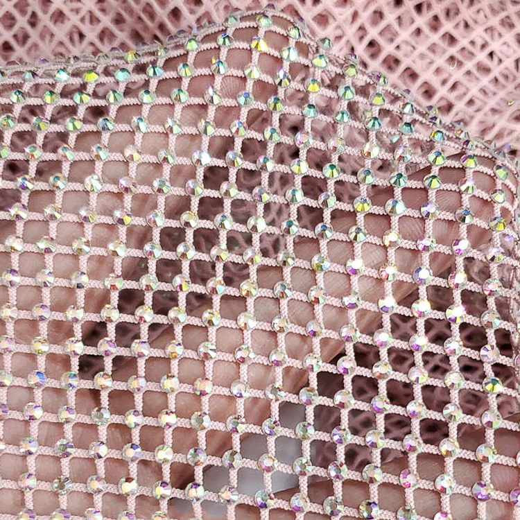 wholesale gorgeous stretchable crystal rhinestone mesh fabric for dress shoe bag hat home decoration