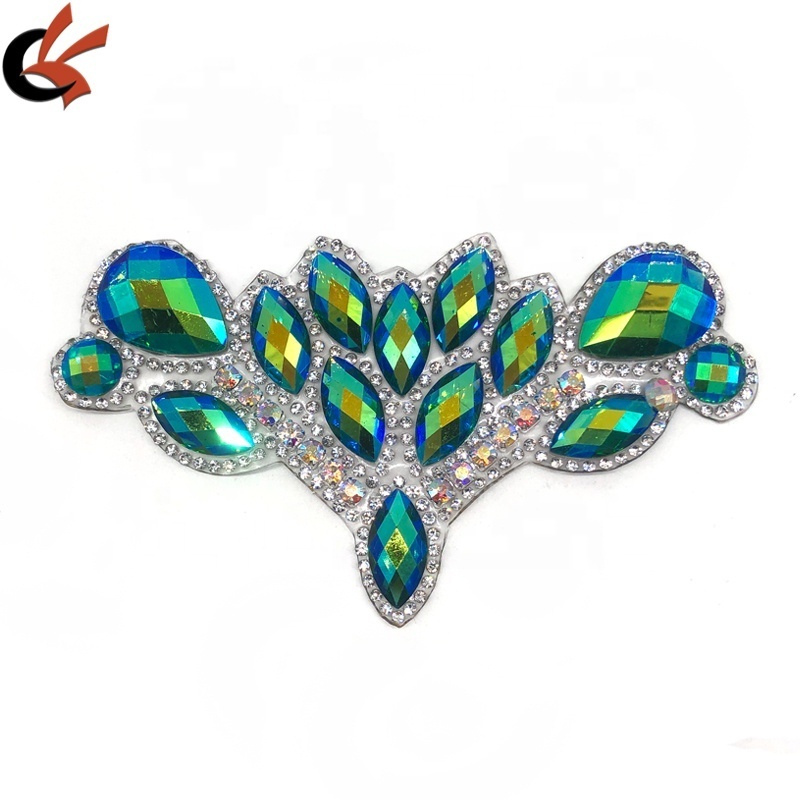 Sparkling Green AB resin stones Clear AB crystals motif Iron on hot fix rhinestone appliques for Carnival head pcs dress DIY