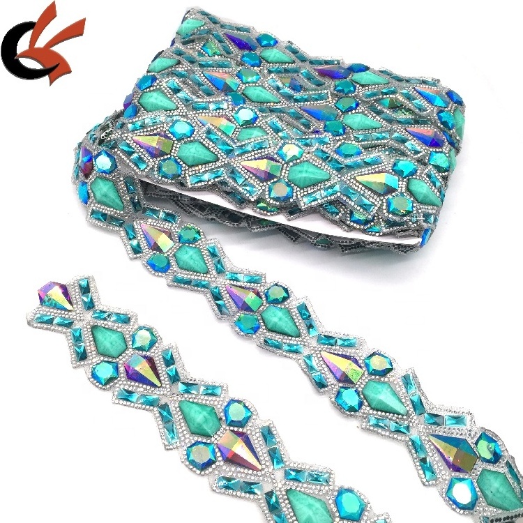 Iron on beaded appliques heat transfer trims glitter disposable hotfix diamond rhinestone tape