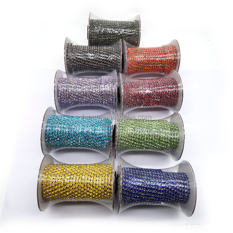 Fashion Colorful Rhinestone Chain Trim Row Dense Crystal Cup Chain for Sewing Arts Crafts