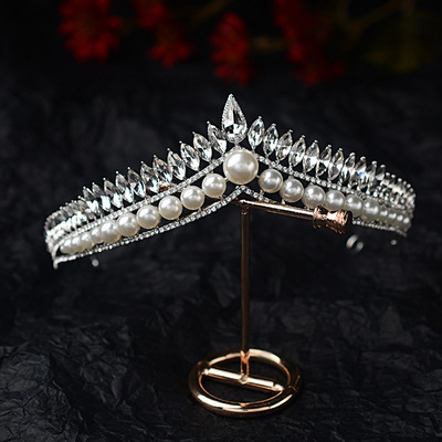 Wholesale Wedding Party Bride Headpieces pearl Crown and Tiaras Girls and Women Pageant Crown for Headdress