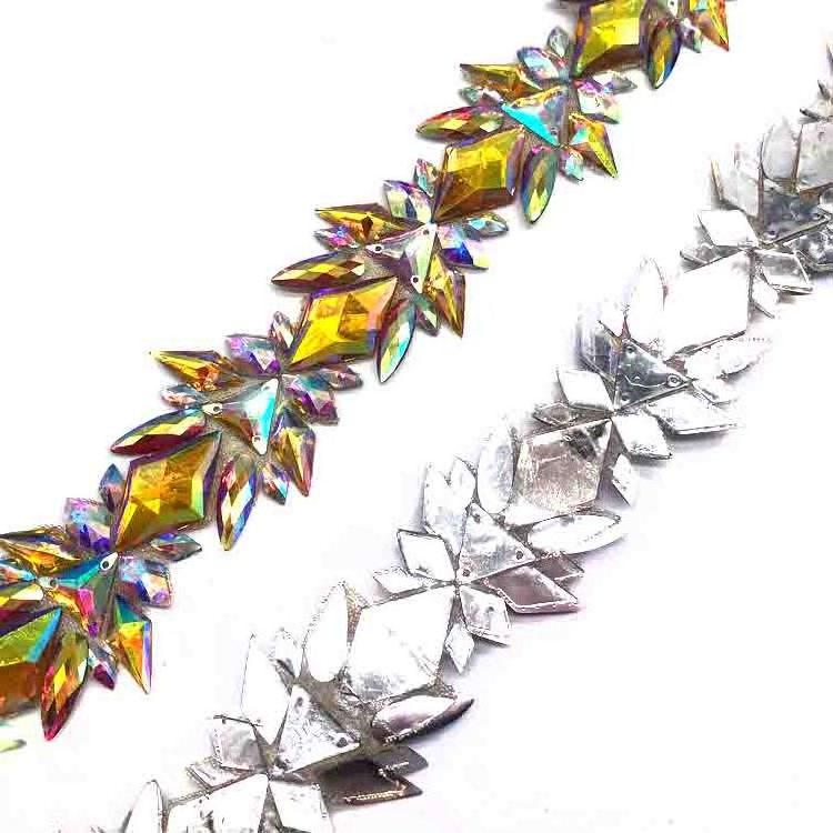 Popular styles iron on yellow AB resin stone trimming rhinestone gem applique trim for carnival shoes bag clothing  accessories