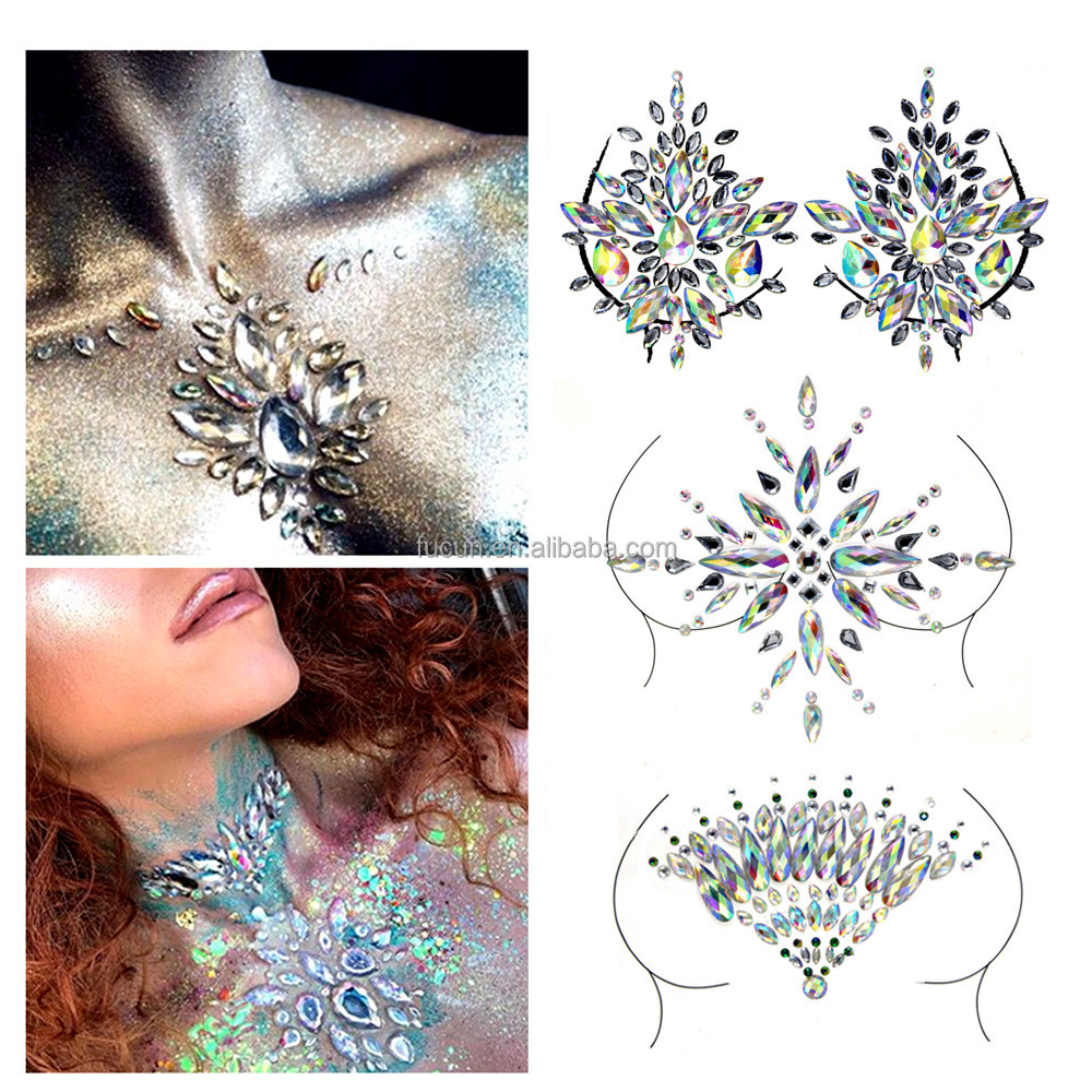 Rhinestone Crystal Private Breast Nipple Rhinestone Body Boobs Acrylic Gems Sticker For Carnival Party Women Body Decorations