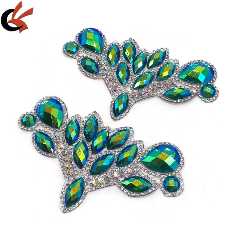 Sparkling Green AB resin stones Clear AB crystals motif Iron on hot fix rhinestone appliques for Carnival head pcs dress DIY