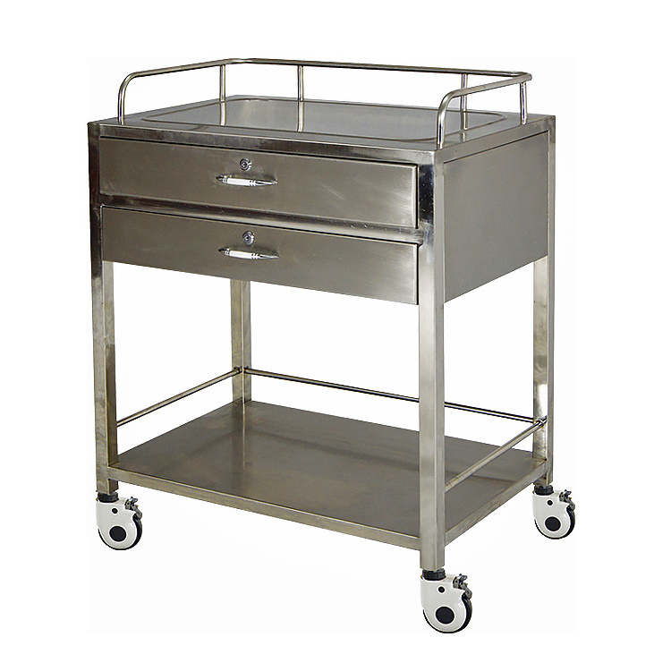 Factory sale direct cheap hospital furniture 3-tier stainless steel medical trolley with drawer