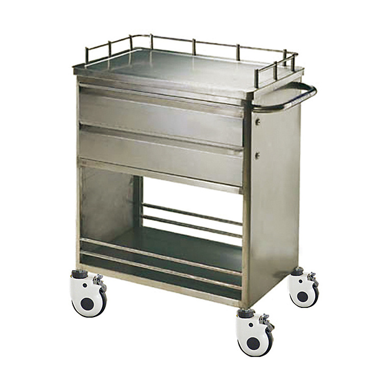 Factory sale direct cheap hospital furniture 3-tier stainless steel medical trolley with drawer