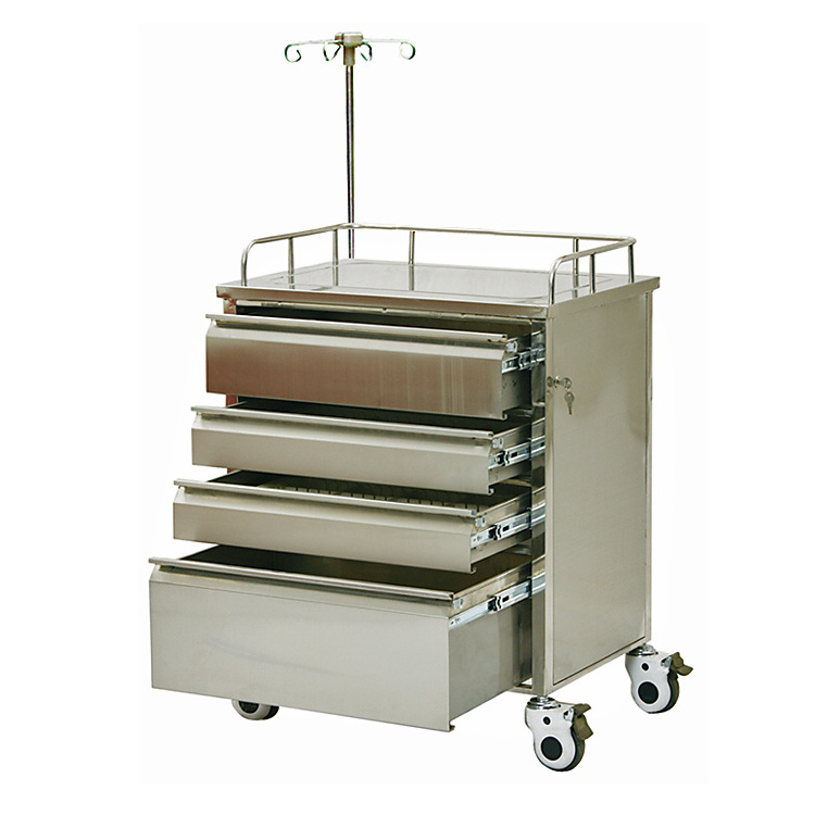 Factory sale direct cheap hospital furniture 3-tier stainless steel medical trolley with drawer