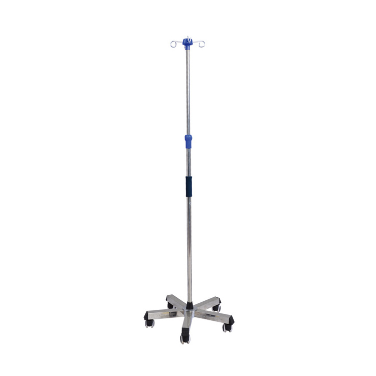 Height adjustable stainless steel IV pole stand on wheels