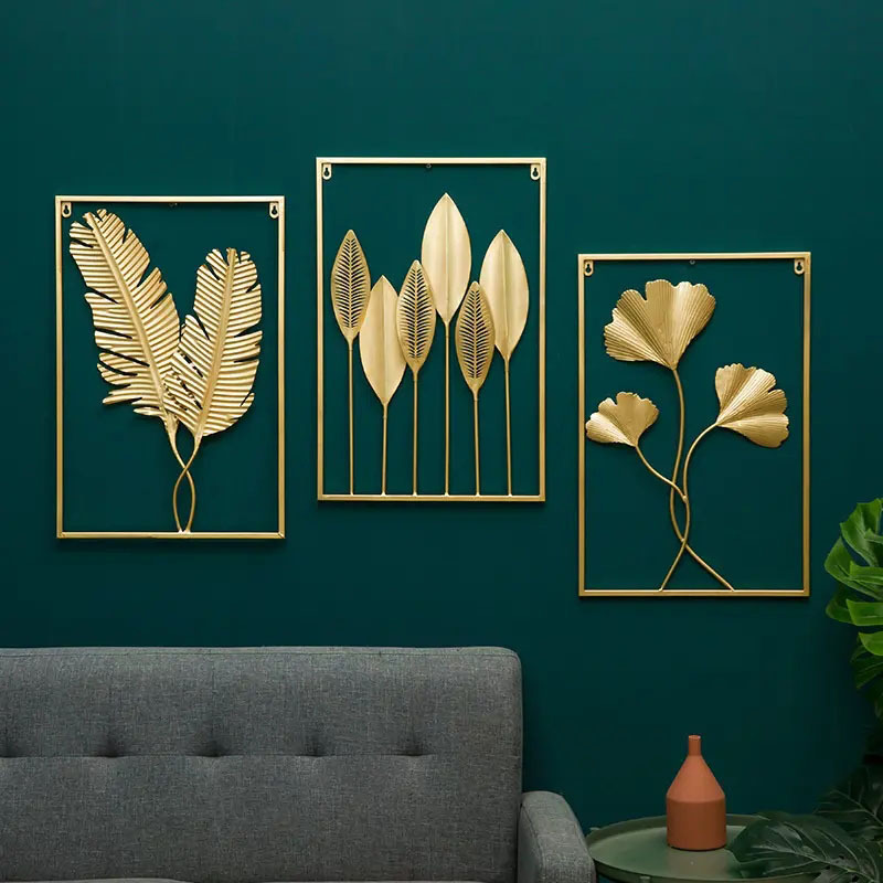 40*30cm S3 Wholesale Wall Decor Display Lobby Gold Wrought Living Room Frame Art Hanging Flower Metal Home Wall Decor