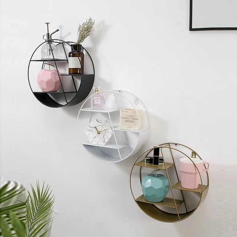 29cm Metal Wall Mounted Hexagonal House Shape Floating Shelves with Wood Partition Wall Storage Rack shelf Living Room Decor