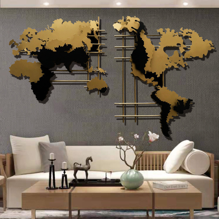 160x90cm Novel design metal living room 3d wall decor large world map shape wall art decor for home