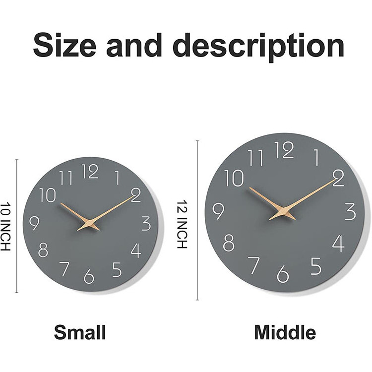 Customized Size Grey Wooden Wall Clocks Silent Non-Ticking Battery Operated Modern Decorative Simple Home Wall Clock