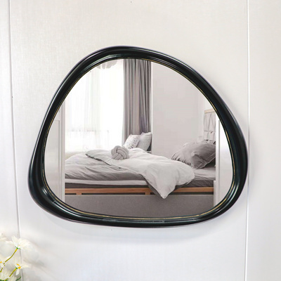 55x45cm Farmhouse interior decoration black wall mirrors solid wood frame irregular wall mirror for home decor