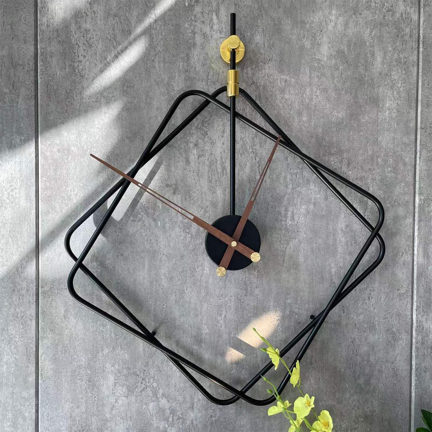 69*60cm L Creative Square Border Floating Center Iron cheap Wall Clock porch decoration Silence Home Bedroom Decor Metal Clock