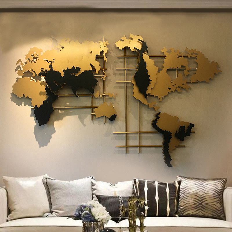 160x90cm Novel design metal living room 3d wall decor large world map shape wall art decor for home