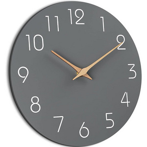 Customized Size Grey Wooden Wall Clocks Silent Non-Ticking Battery Operated Modern Decorative Simple Home Wall Clock