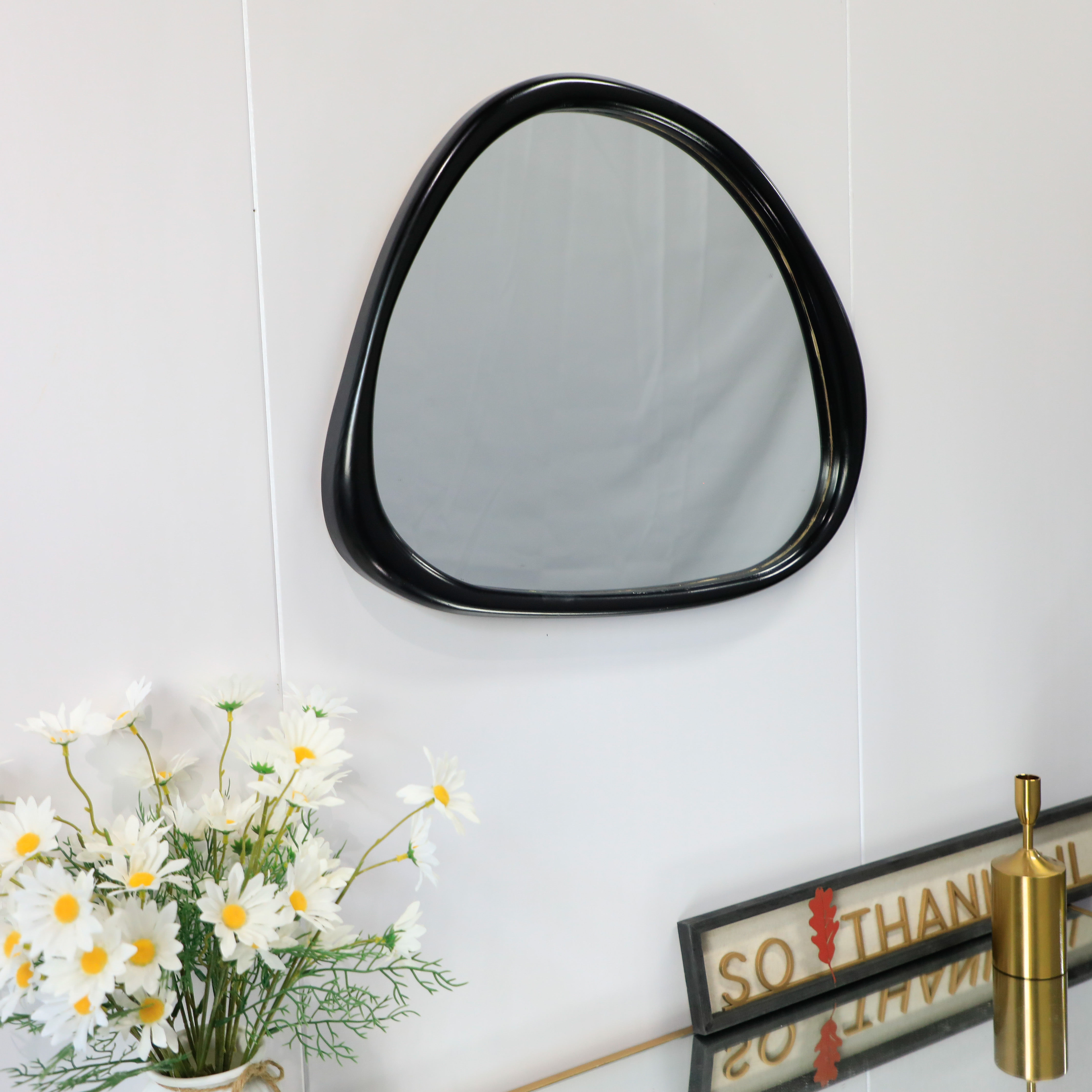 55x45cm Farmhouse interior decoration black wall mirrors solid wood frame irregular wall mirror for home decor