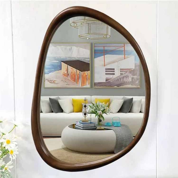 55x45cm Farmhouse interior decoration black wall mirrors solid wood frame irregular wall mirror for home decor