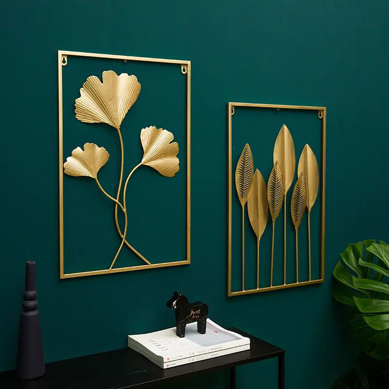 40*30cm S3 Wholesale Wall Decor Display Lobby Gold Wrought Living Room Frame Art Hanging Flower Metal Home Wall Decor