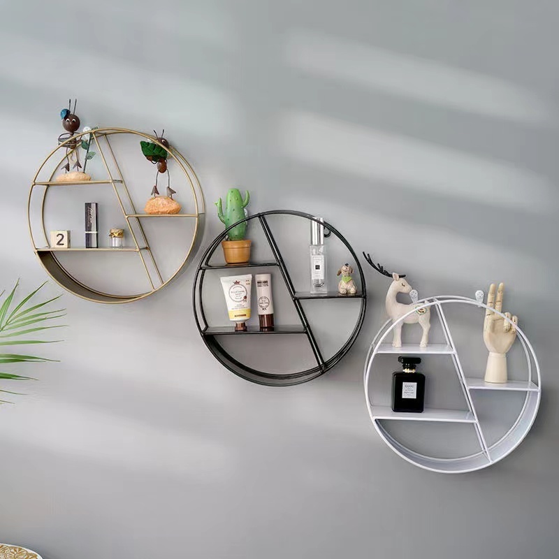 29cm Metal Wall Mounted Hexagonal House Shape Floating Shelves with Wood Partition Wall Storage Rack shelf Living Room Decor