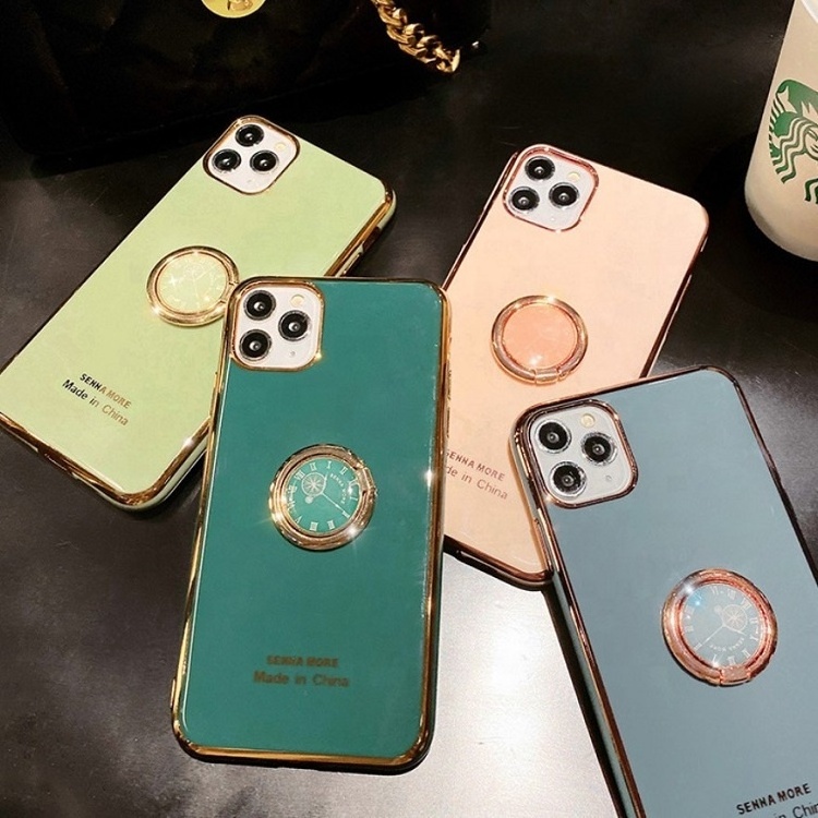 Bumper Shockproof Luxury plating Protect camera with Finger Ring For iPhone 11 Pro Max Car Cell Phone Holder Back Cover Case