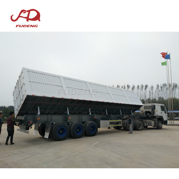 Factory direct sale 3 axles 45 cbm side tipper dump 80 ton tipping truck trailer  for Hauling Bauxite Mineral for sale