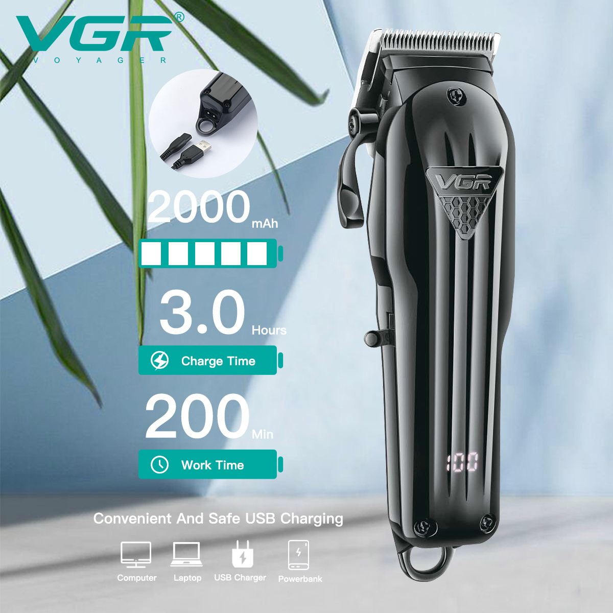 Vgr V-282 Professional Barber Hair Clipper Electric Rechargeable Hair Clipper