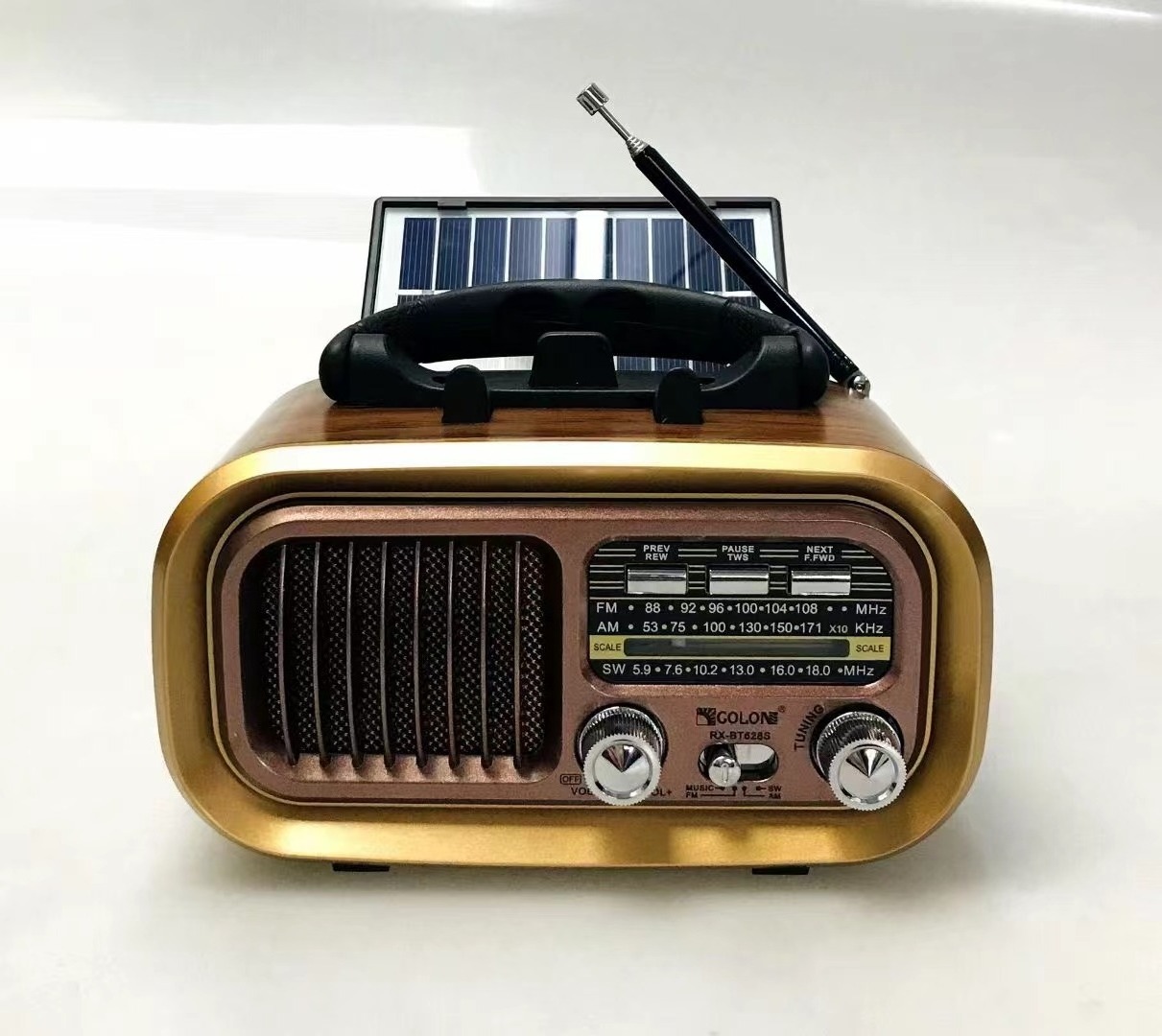 GOLON RX-BT628S Wholesaler Factory True Stereo Am/fm/sw 3 Bands Solar Panel Tws Portable Radio With Bt/usb/tf Music Player