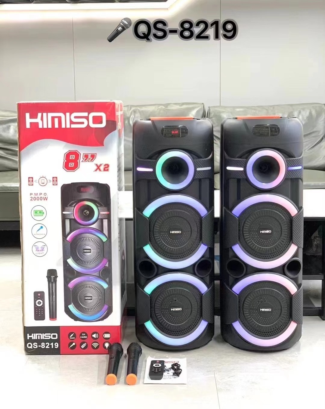 KIMISO KMS QS-A284 8 Inch*2 Speaker Outdoor Portable Trolley Audio Speaker DJ Speaker System Subwoofer Sound Box With LED Light