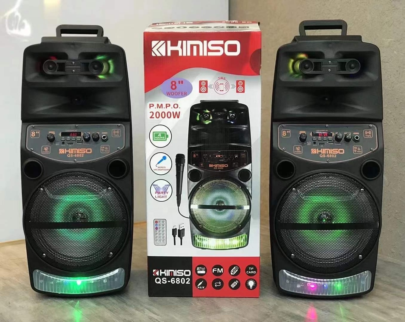 QS6802 8 Inch Outdoor Portable Trolley Speaker DJ Speaker System With LED Light KIMISO Blue Tooth Speaker