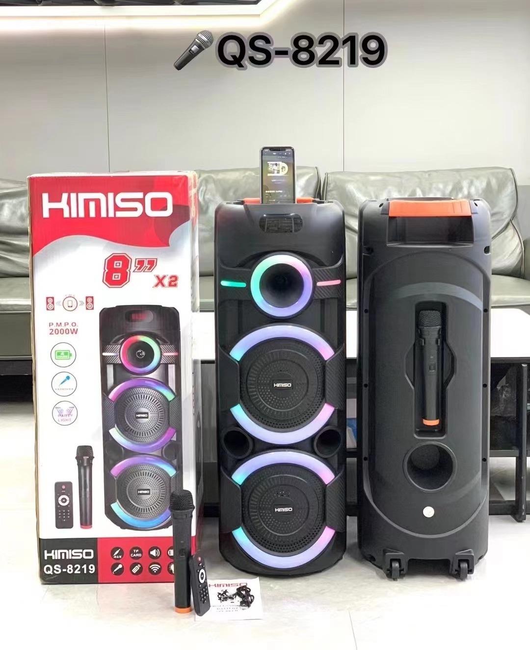 KIMISO KMS QS-A284 8 Inch*2 Speaker Outdoor Portable Trolley Audio Speaker DJ Speaker System Subwoofer Sound Box With LED Light