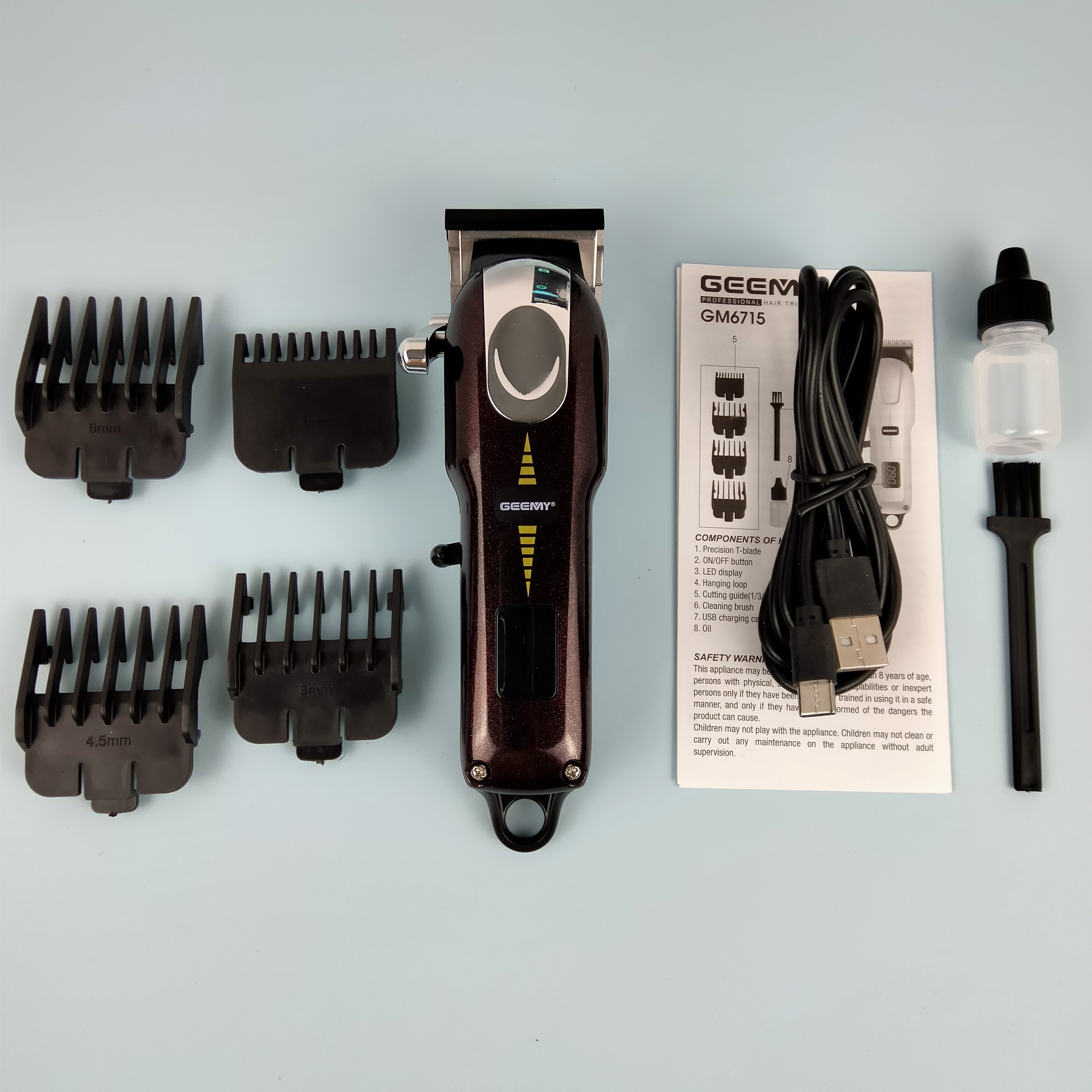 Original GEEMY GM6715 Professional Rechargeable Hair trimmer Electric Hair Cut Clippers For Black Hair