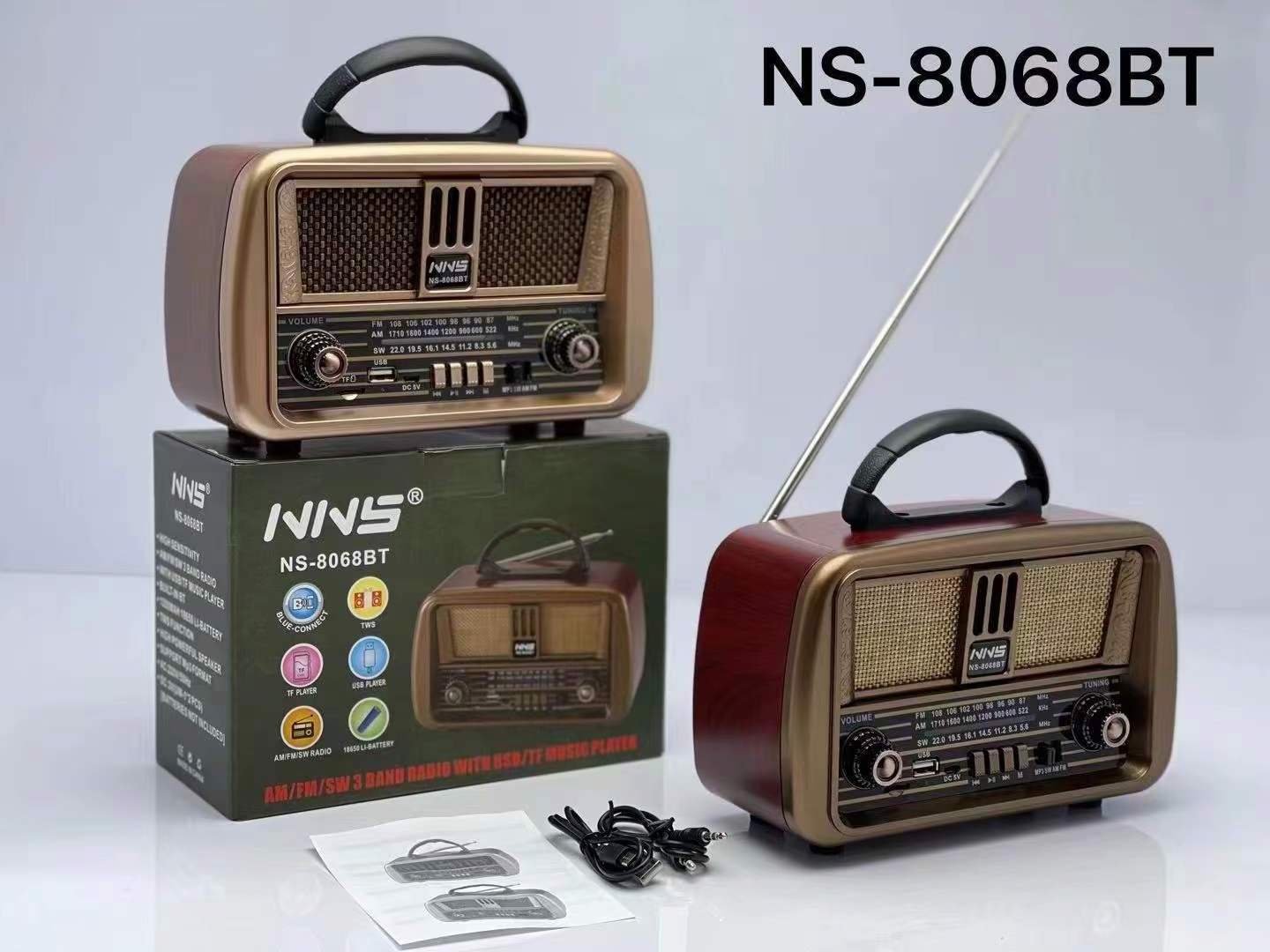 NS-8068BT Newest Retro Radio Vintage Fm Am Sw Multi-band Wooden Boxes Wireless Internet Radio Speaker With Bt And Usb Tf Slot