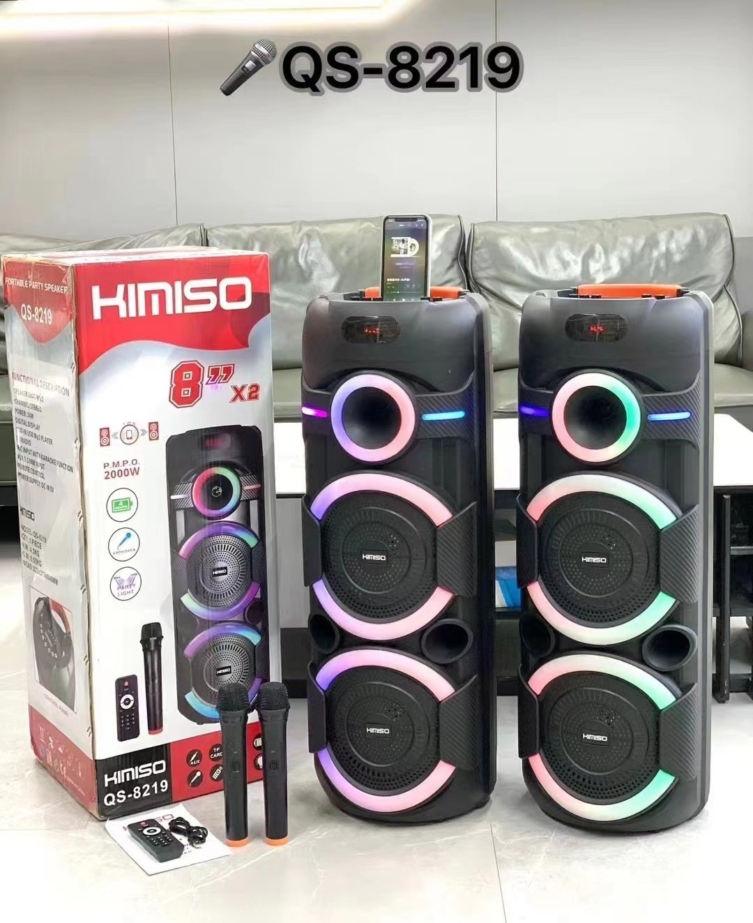 KIMISO KMS QS-A284 8 Inch*2 Speaker Outdoor Portable Trolley Speaker DJ Speaker System Subwoofer Sound Box With LED Light KIMISO