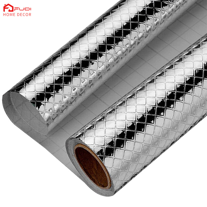 Silver Contact Paper Oil Proof Waterproof Aluminum Foil Kitchen Backsplash Peel And Stick Wall Sticker Self Adhesive Wallpaper