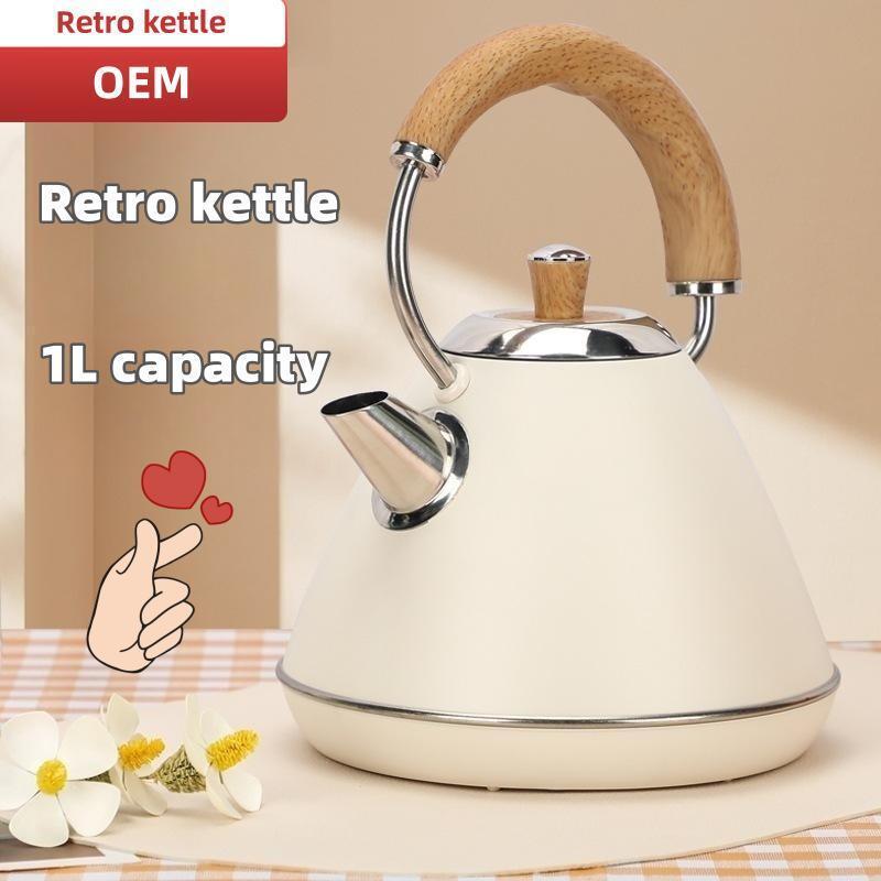 1L retro electric kettle with water level, LED indicator, brand temperature control and high quality household electric kettle.