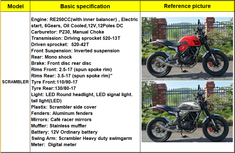 FUEGO scrambler loncin engine motorcycle 250cc