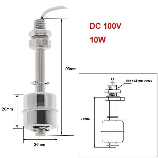 75mm Stainless Steel Float Switch Tank Water Level Sensor Monitor Liquid Vertical Fish Mini Water Level Float Switch