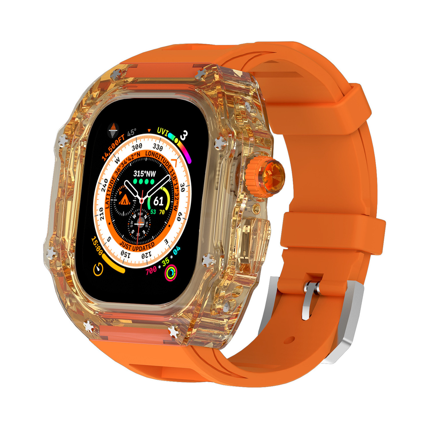 Luxury Fluororubber Strap with Transparent Full Cover Case Mod Kit Rubber Smart Watch Band For Apple Watch 8 Ultra 49mm