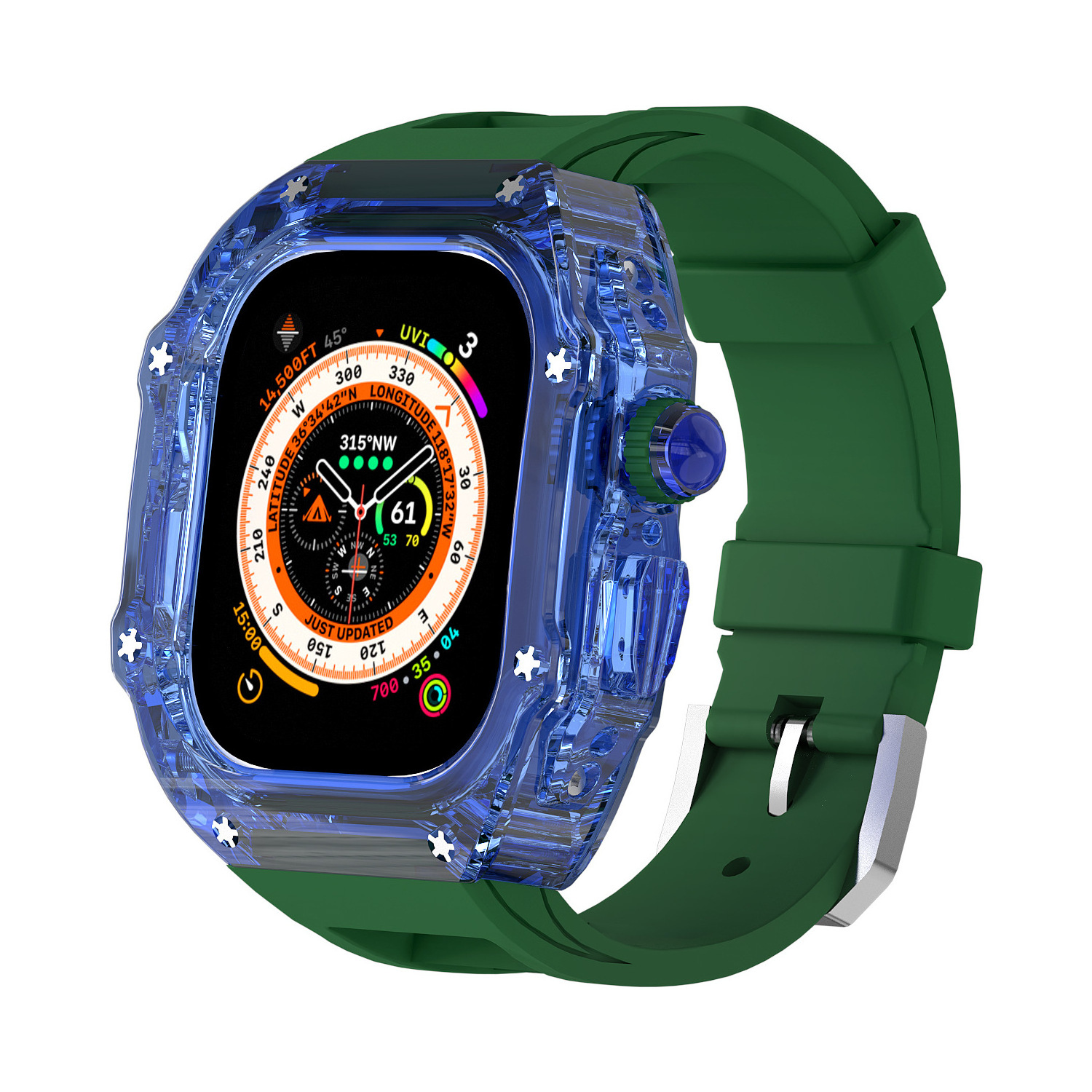 Luxury Fluororubber Strap with Transparent Full Cover Case Mod Kit Rubber Smart Watch Band For Apple Watch 8 Ultra 49mm