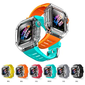 Luxury Fluororubber Strap with Transparent Full Cover Case Mod Kit Rubber Smart Watch Band For Apple Watch 8 Ultra 49mm