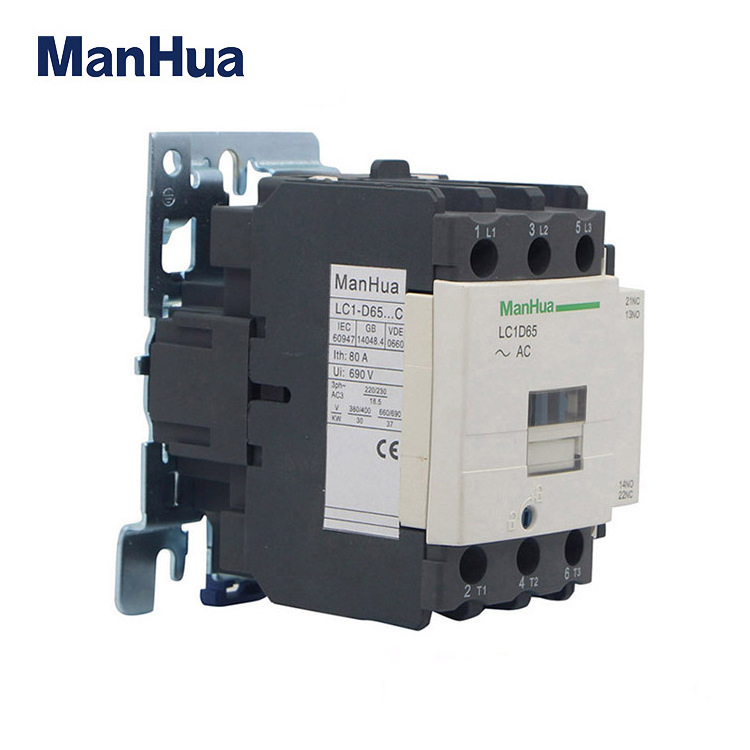 ManHua AC Contactor LC1-D65 Three Pole With 1NO+1NC Auxiliary Contact Block