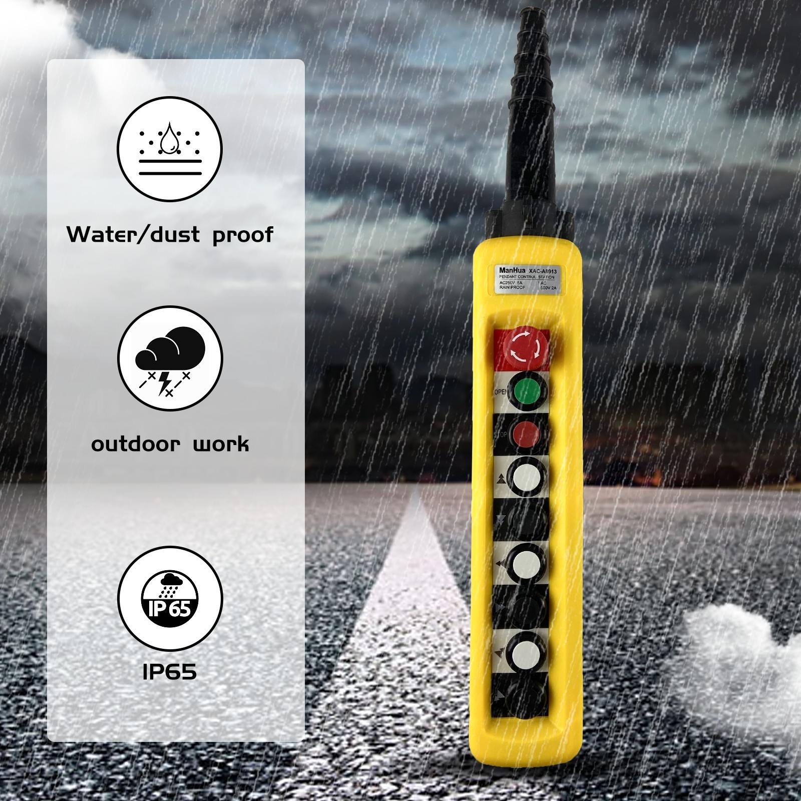 Manhua XAC-A8913 Crane Pendant Control Stationl IP65 ABS Plastic Waterproof Dustproof 8 Button Double Speed Emergency Stopbutto