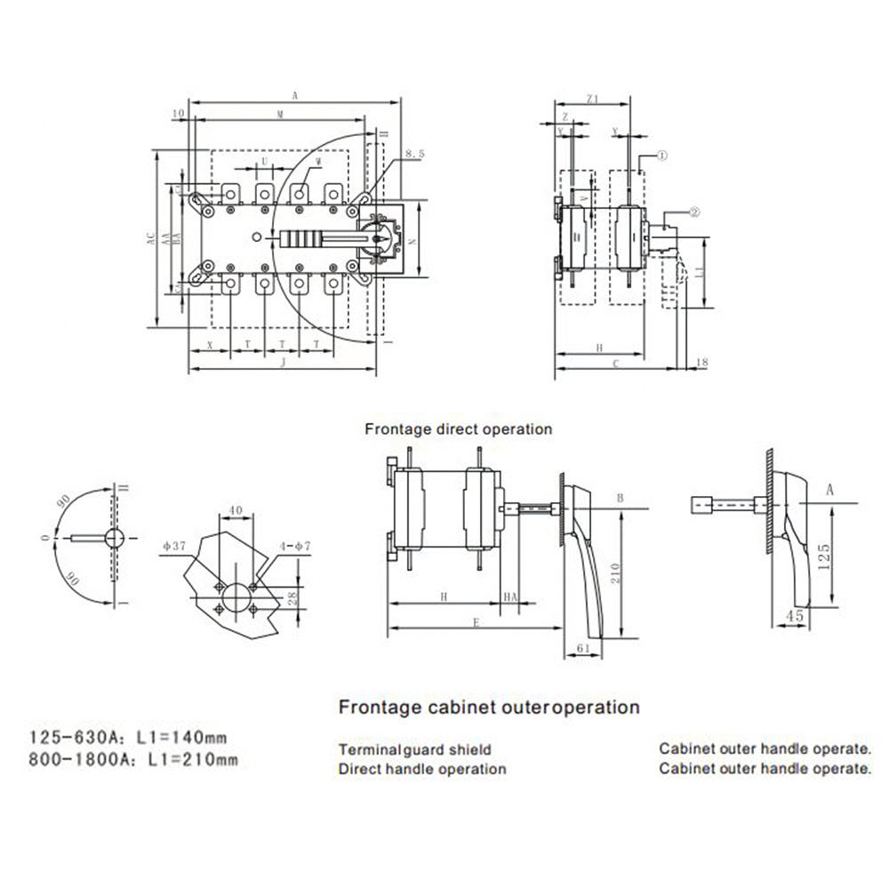 Manhua MMS-400 4 P 400A 690V AC Four Poles Manual Change Over Switches