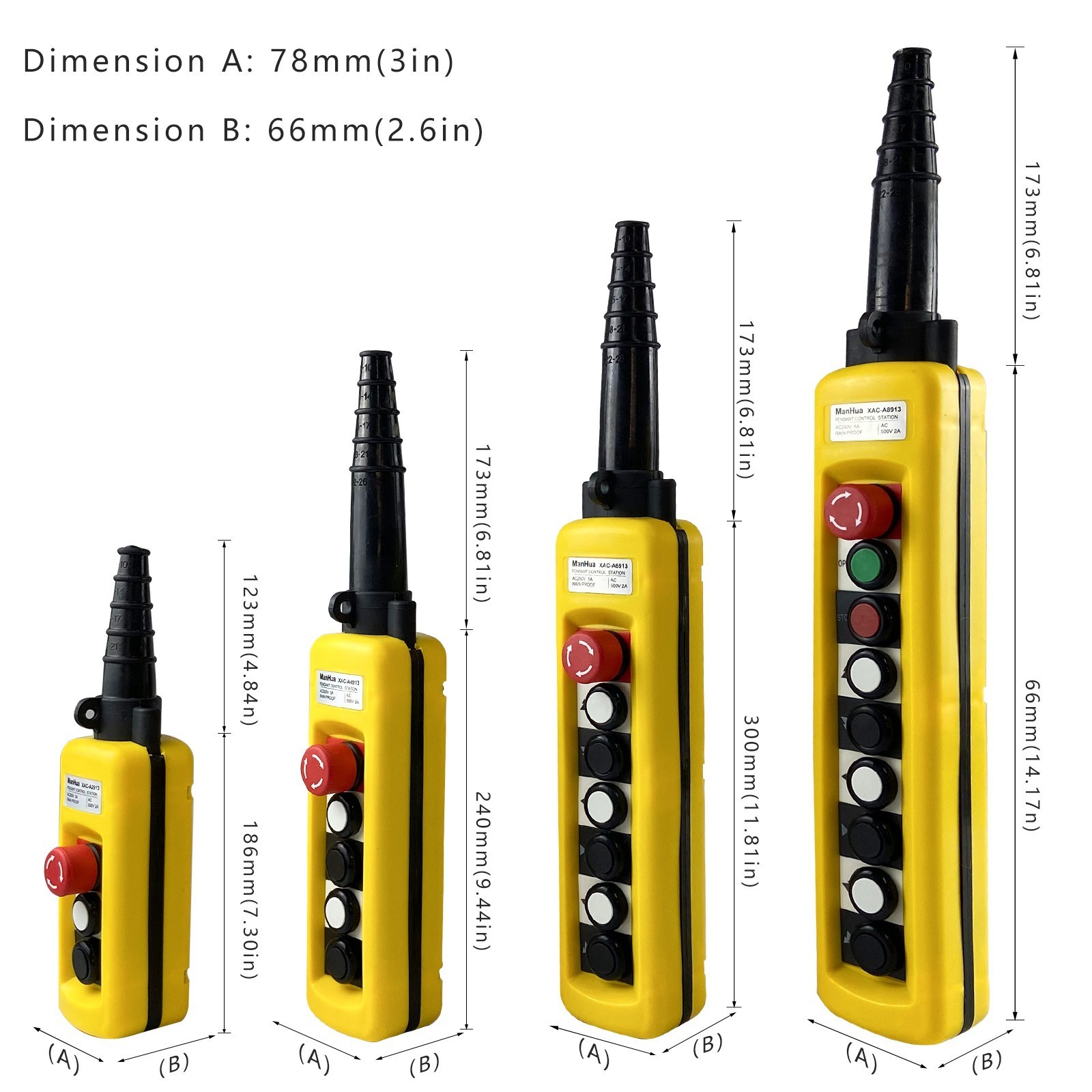 Manhua XAC-A8913 Crane Pendant Control Stationl IP65 ABS Plastic Waterproof Dustproof 8 Button Double Speed Emergency Stopbutto