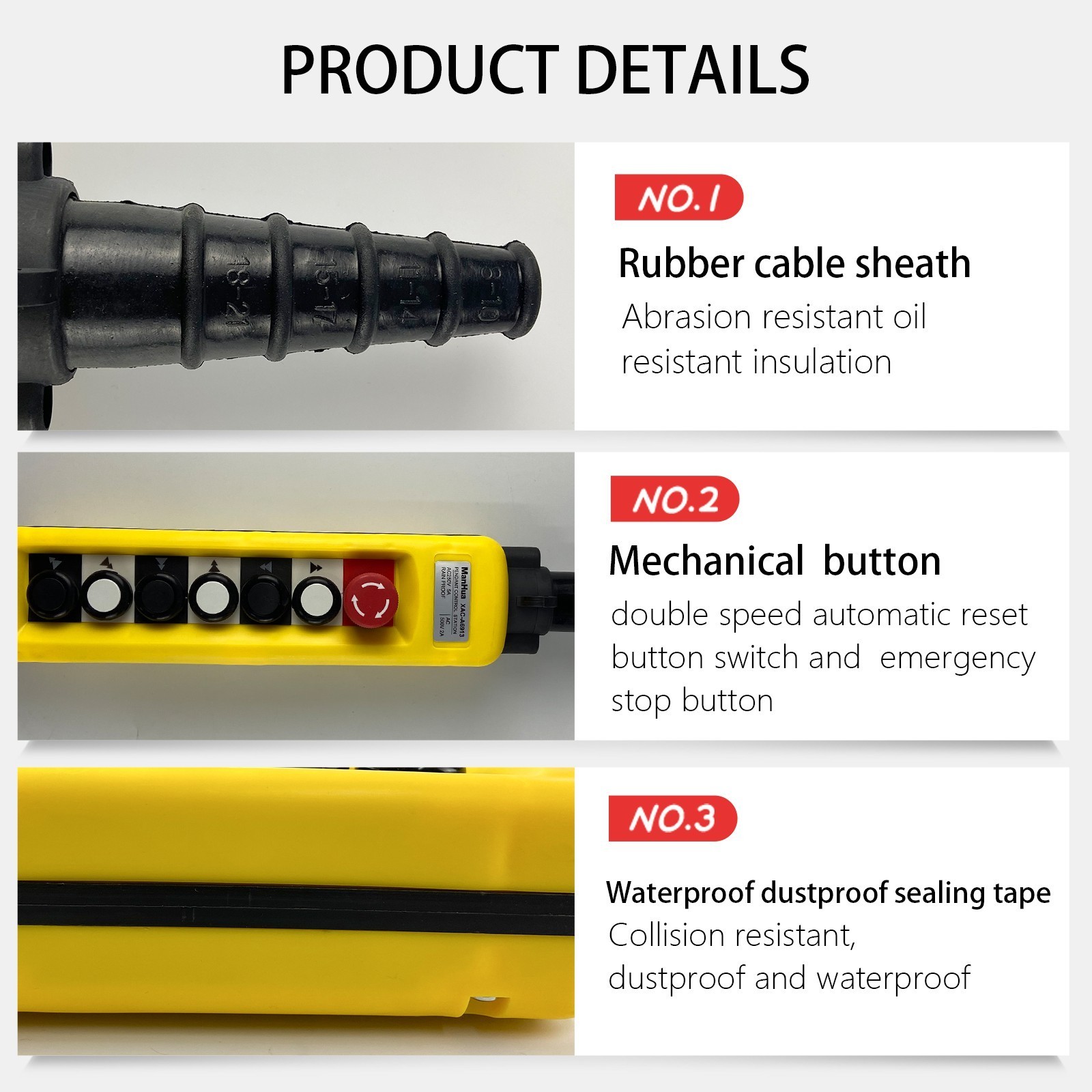 Manhua XAC-A8913 Crane Pendant Control Stationl IP65 ABS Plastic Waterproof Dustproof 8 Button Double Speed Emergency Stopbutto