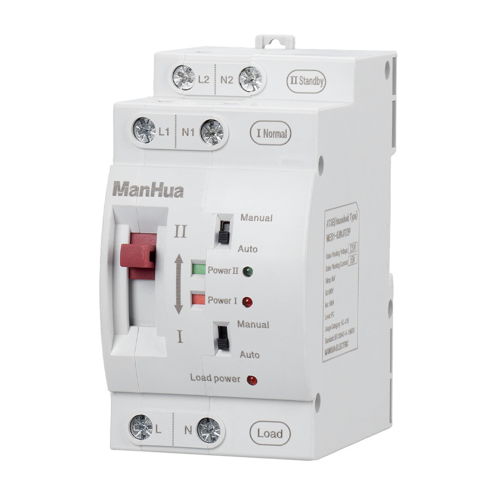 Manhua 2P AC 220V 63A 2 Poles Mini Household ATS Dual Power Automatic Transfer Switch for Home Use  Pc Class