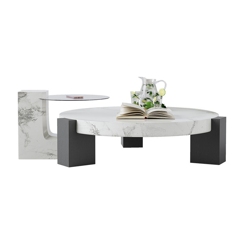 ethiopian white  foldable large marble top coffee table with wood legs for home  set