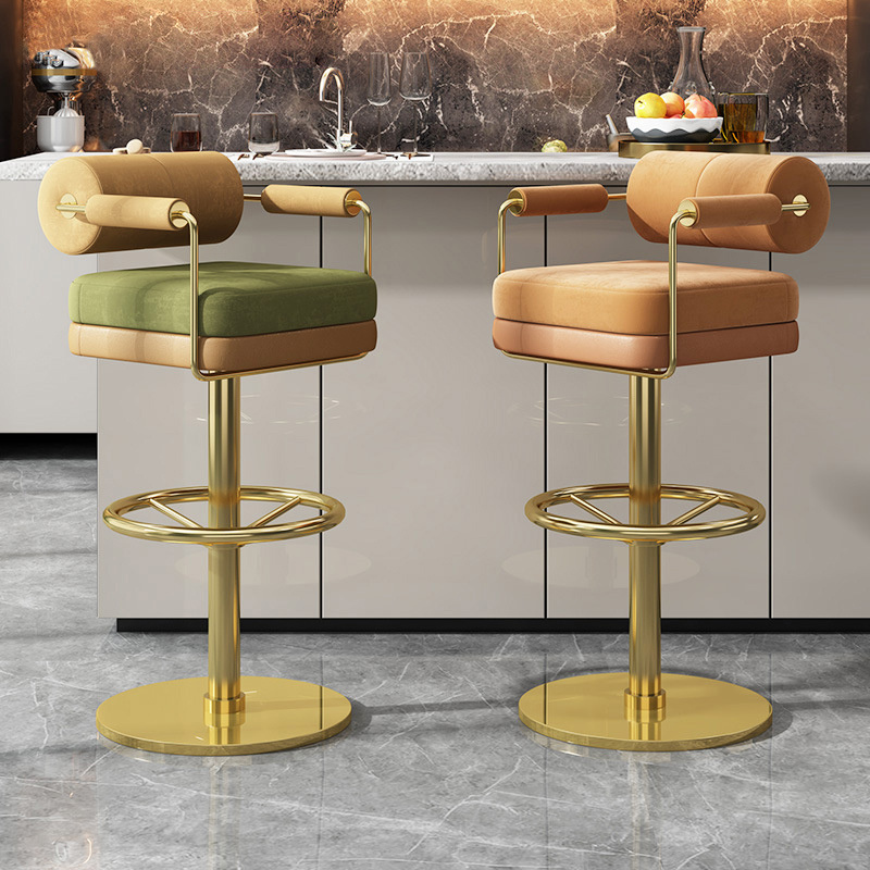 Bar Furniture Frame Velvet Upholstered Bar Stools Stainless Steel High Quality Luxury Minimalist Iron Customize Bar Chair Modern