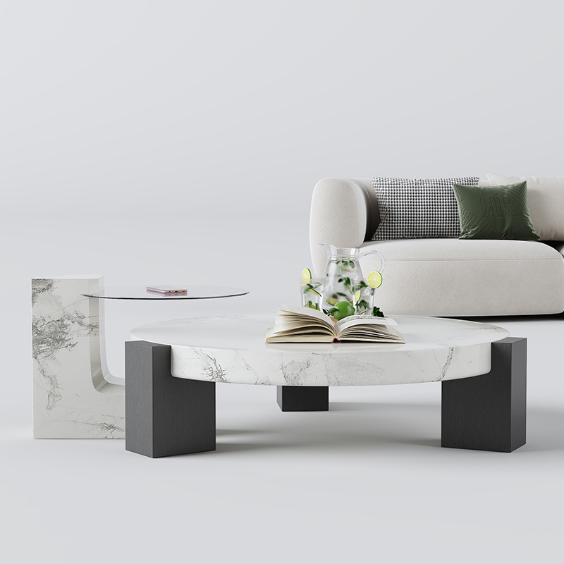 ethiopian white  foldable large marble top coffee table with wood legs for home  set